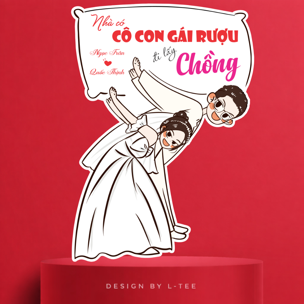 Bảng Welcome Đám Cưới Vui Nhộn In Tên Theo Yêu Cầu Chibi Cô Dâu Chú Rể Cao Cấp