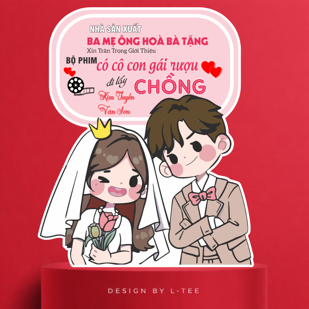 Bảng Welcome Đám Cưới Vui Nhộn In Tên Theo Yêu Cầu Chibi Cô Dâu Chú Rể Cao Cấp