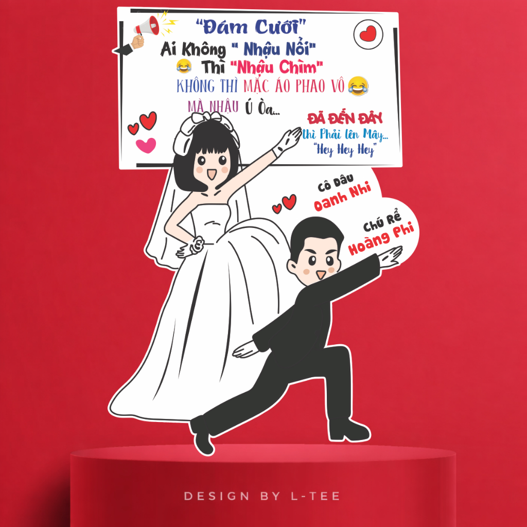 Bảng Welcome Đám Cưới Vui Nhộn In Tên Theo Yêu Cầu Chibi Cô Dâu Chú Rể Cao Cấp