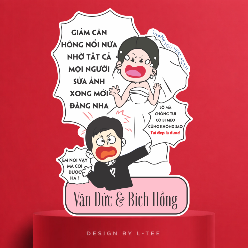 Bảng Welcome Đám Cưới Vui Nhộn In Tên Theo Yêu Cầu Chibi Cô Dâu Chú Rể Cao Cấp