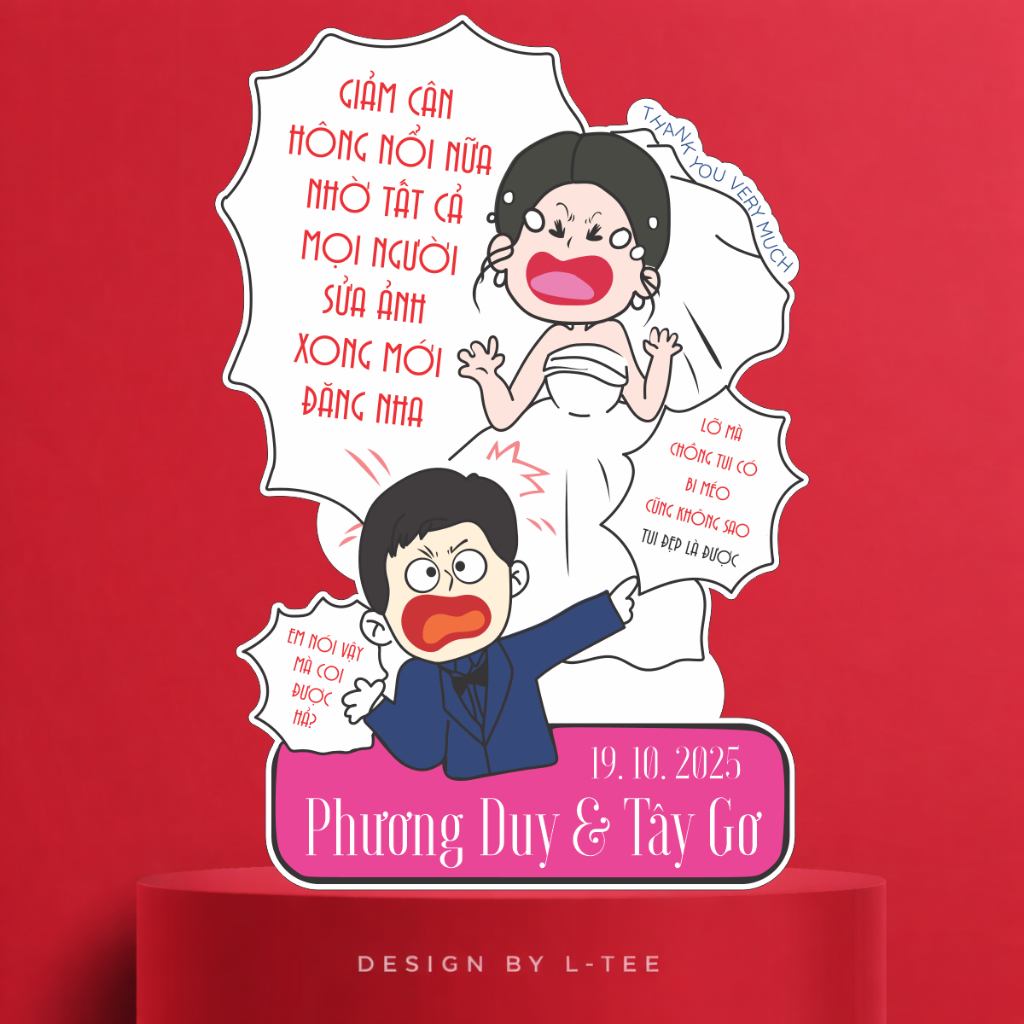 Bảng Welcome Đám Cưới Vui Nhộn In Tên Theo Yêu Cầu Chibi Cô Dâu Chú Rể Cao Cấp