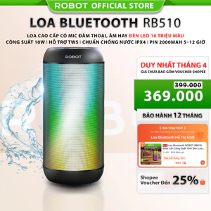 Loa Bluetooth ROBOT RB510 Bass Lớn Công Suất 10W Đèn Led RGB Chống Nước - Hỗ trợ Kết Nối Thẻ Nhớ/USB/ AUX Cổng 3.5