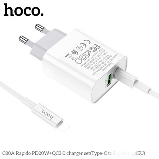 Bộ cốc 2 cổng kèm cáp sạc TypeC to LaiNing Hoco C80A cổng USB QC 3.0 và TypeC PD 20W (Trắng) - Phụ Kiện Nhất Tín