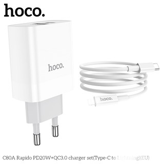 Bộ cốc 2 cổng kèm cáp sạc TypeC to LaiNing Hoco C80A cổng USB QC 3.0 và TypeC PD 20W (Trắng) - Phụ Kiện Nhất Tín