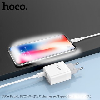 Bộ cốc 2 cổng kèm cáp sạc TypeC to LaiNing Hoco C80A cổng USB QC 3.0 và TypeC PD 20W (Trắng) - Phụ Kiện Nhất Tín