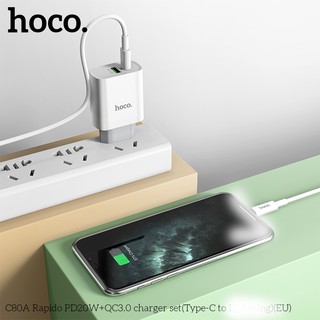 Bộ cốc 2 cổng kèm cáp sạc TypeC to LaiNing Hoco C80A cổng USB QC 3.0 và TypeC PD 20W (Trắng)