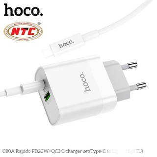 Bộ cốc 2 cổng kèm cáp sạc TypeC to LaiNing Hoco C80A cổng USB QC 3.0 và TypeC PD 20W (Trắng) - Phụ Kiện Nhất Tín