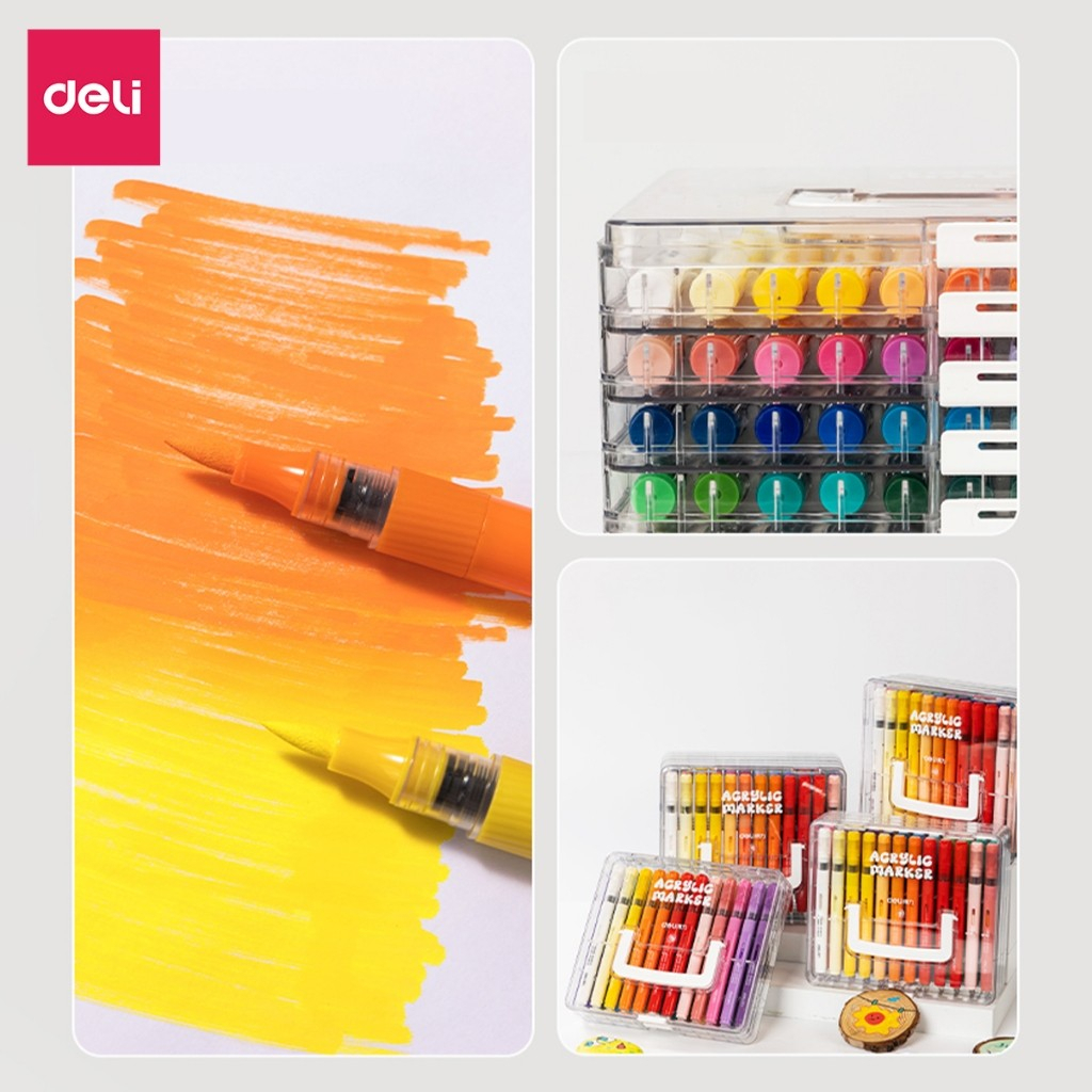 [BÁN CHẠY]Bút Acrylic Marker Deli 24/36/48/60 màu – Vẽ quần áo không phai, trang trí bullet journal, đầu lông mềm