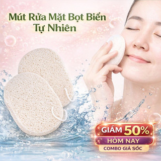 Set 1 Miếng Mút Rửa Mặt + 1 Miếng Mút Tạo Bọt Làm Từ Bọt Biển Tự Nhiên Làm Sạch Sâu, Tạo Bọt