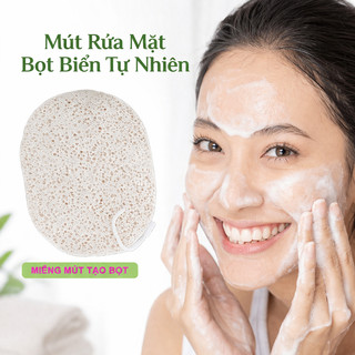 Set 1 Miếng Mút Rửa Mặt + 1 Miếng Mút Tạo Bọt Làm Từ Bọt Biển Tự Nhiên Làm Sạch Sâu, Tạo Bọt