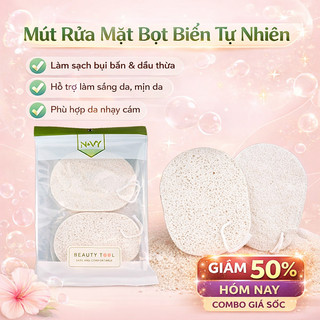 Set 1 Miếng Mút Rửa Mặt + 1 Miếng Mút Tạo Bọt Làm Từ Bọt Biển Tự Nhiên Làm Sạch Sâu, Tạo Bọt