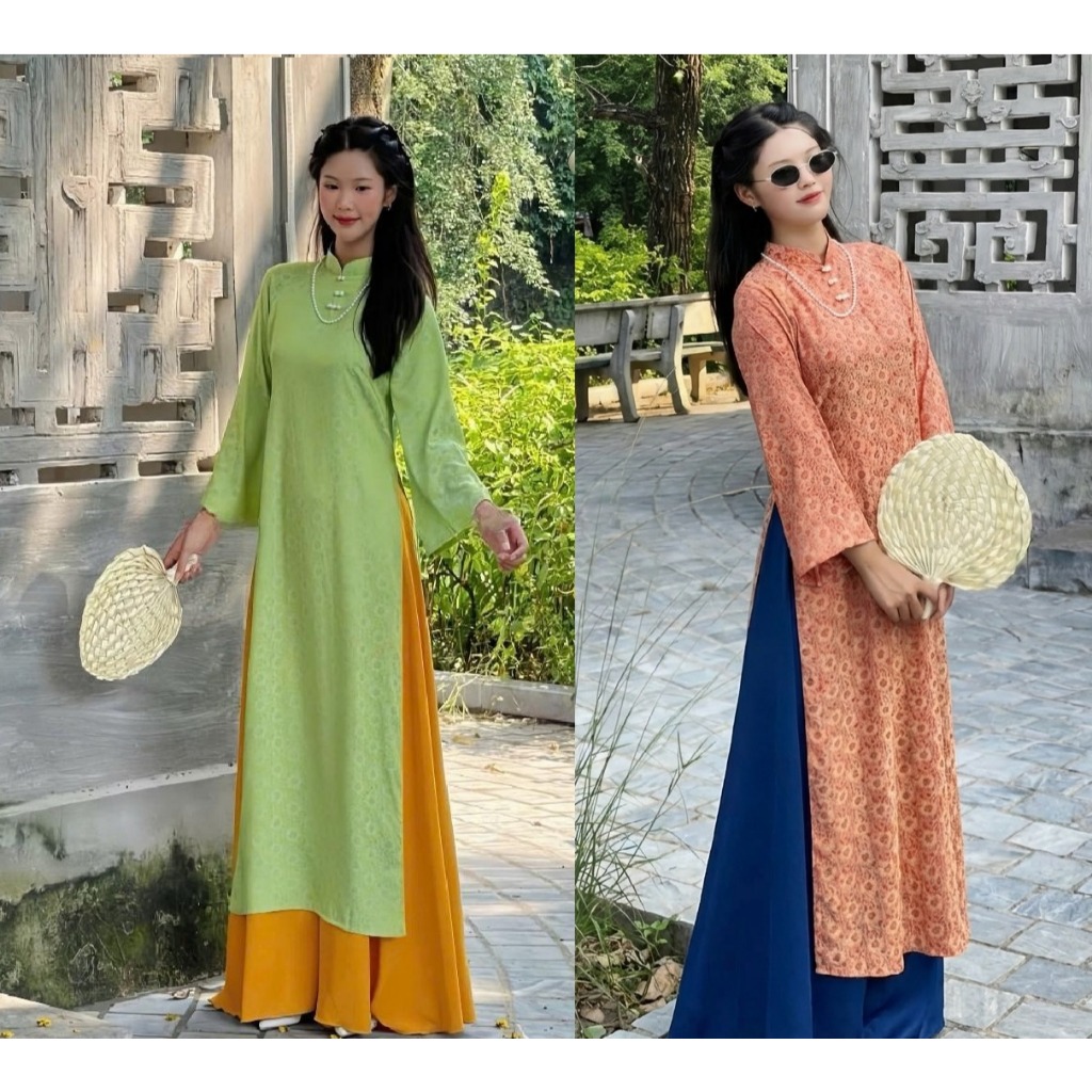 Áo Dài Cách Tân Nữ Dáng Suông Che Khuyết Điểm  Đính Khuy Giữa Chất Lụa Gấm Hoa Mềm Mịn Đi Lễ Chùa, Chụp Ảnh T1575G