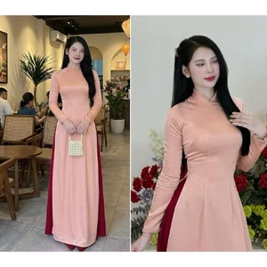 Set Áo Dài Nữ Màu Cam Pastel Ngọt Ngào Áo Dài Truyền Thống Chiết Eo Cao Giấu Bụng Tôn Dáng Thanh Lịch Quý Phái T1566G