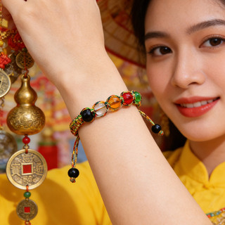 Dây Đeo Tay Kết Thủ Công Đính Hạt Ngũ Hành Vòng Tay Chỉ Đỏ May Mắn Phụ Kiện Trang Sức Phong Thủy Bình An Mang Lại Tài Lộ