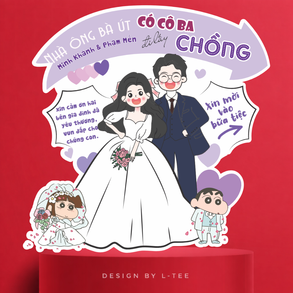 Bảng Welcome Đám Cưới Chibi Song Hỷ In Tên Theo Yêu Cầu Trang Trí Gia Tiên Dễ Thương