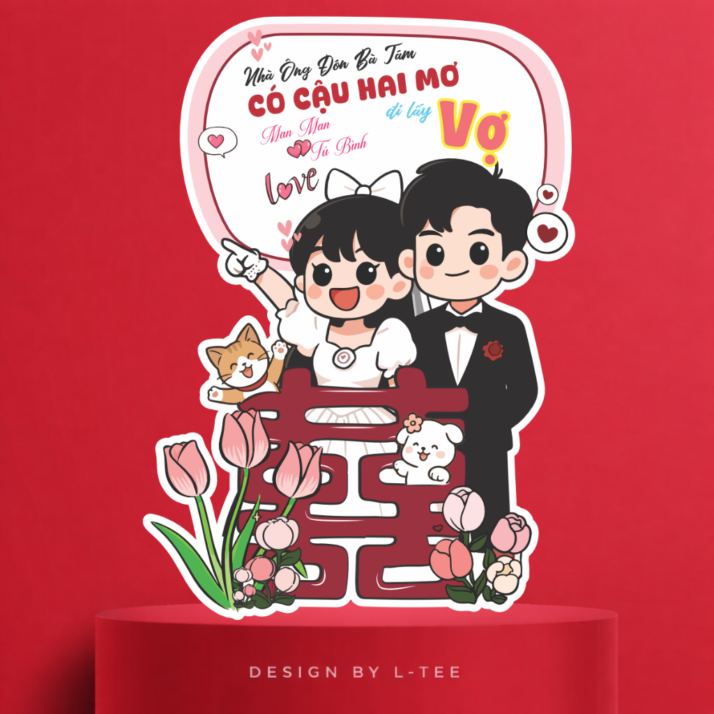 Bảng Welcome Đám Cưới Chibi Song Hỷ In Tên Theo Yêu Cầu Trang Trí Gia Tiên Dễ Thương