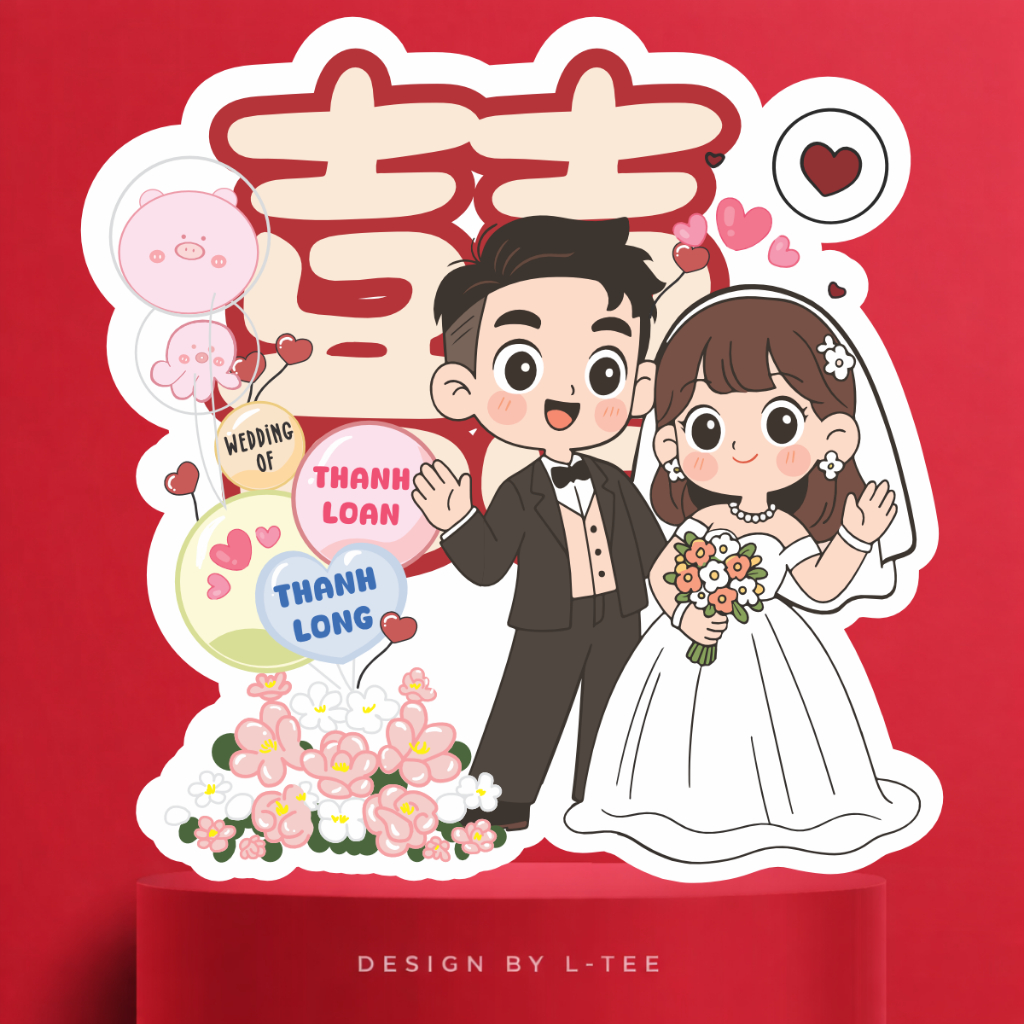 Bảng Welcome Đám Cưới Chibi Song Hỷ In Tên Theo Yêu Cầu Trang Trí Gia Tiên Dễ Thương