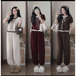 Set Bộ Nữ , Set Bộ Tăm Lông Thỏ Cổ Nhún Điệu