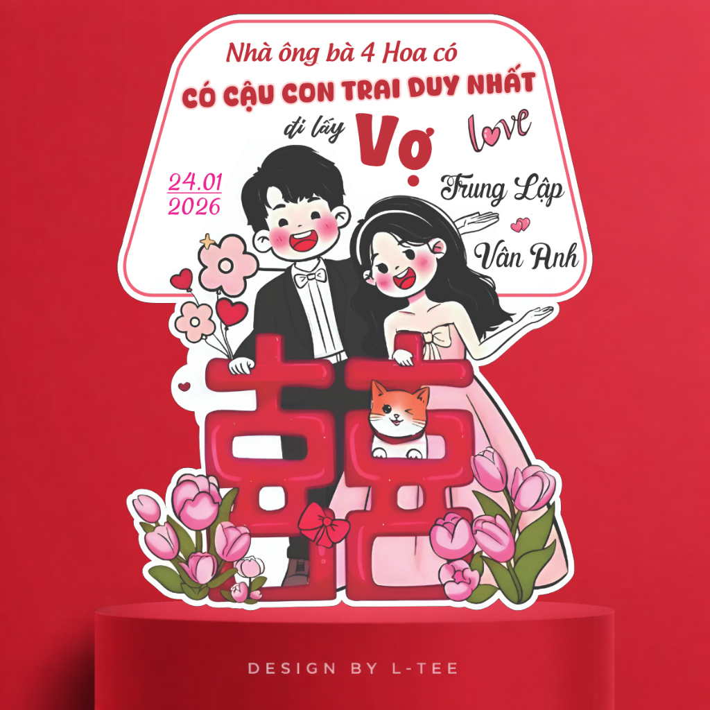 Bảng Welcome Đám Cưới Chibi Song Hỷ In Tên Theo Yêu Cầu Trang Trí Gia Tiên Cao Cấp