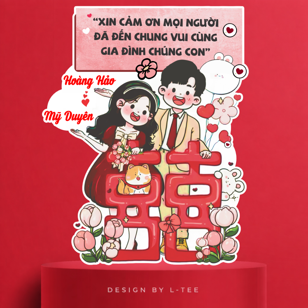 Bảng Welcome Đám Cưới Chibi Song Hỷ In Tên Theo Yêu Cầu Trang Trí Gia Tiên Cao Cấp