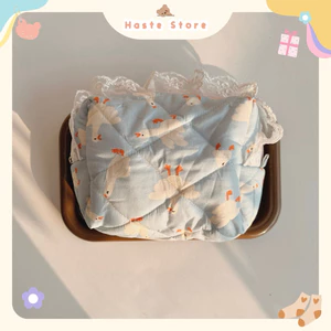 Túi Ví Pouch Dây Kéo Lolita Viền Ren Đựng Mỹ Phẩm Đồ Vật Dụng Linh Tinh Mini Pouch Vải Phao Dễ Thương Nhiều Màu Sắc