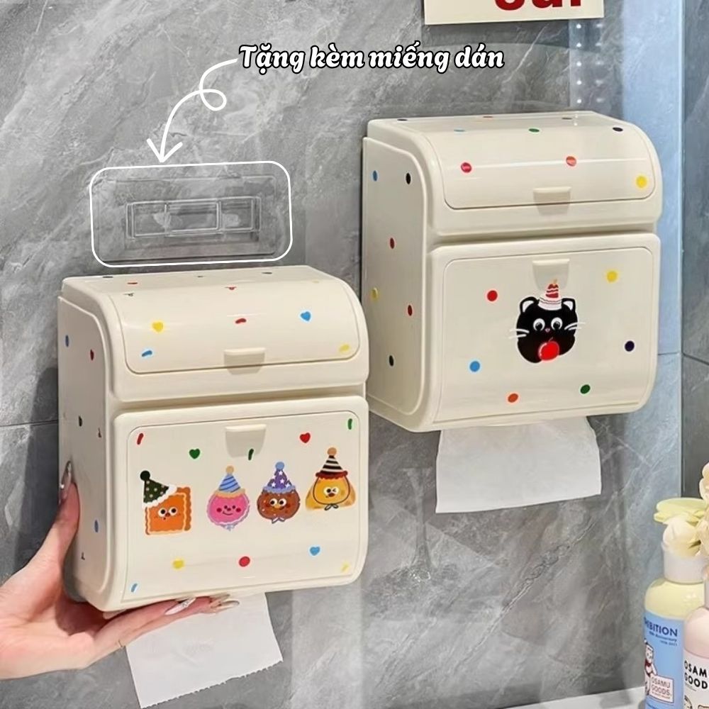 Hộp Đựng Giấy Vệ Sinh Dán Tường Chống Nước, Hộp Đựng Giấy Nhà Tắm Có Ngăn Đựng Đồ Không Cần Khoan
