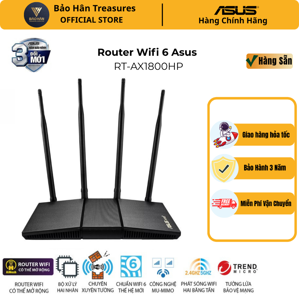 Router Wifi 6 Asus RT-AX1800HP V2 Chuẩn AX1800 Hai Băng Tần (Router ...