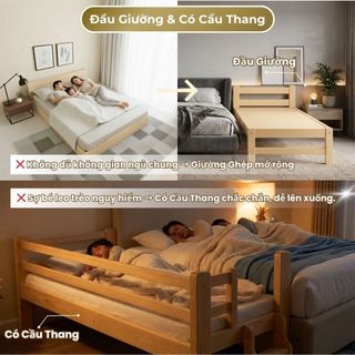Giường Trẻ Em 1m3 | Gường Mở Rộng cho bé với Bố Mẹ có Thanh Rào Chắn, Cầu Thang, Gỗ Thông Cao Cấp