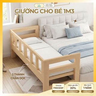 Giường Trẻ Em 1m3 | Gường Mở Rộng cho bé với Bố Mẹ có Thanh Rào Chắn, Cầu Thang, Gỗ Thông Cao Cấp