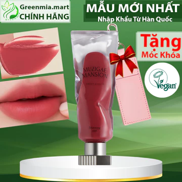 [TẶNG MÓC KHÓA] Son Muzigae Mansion Objet Liquid 005 Stunning Đỏ Hồng Đào Son Hữu Cơ Thuần Chay