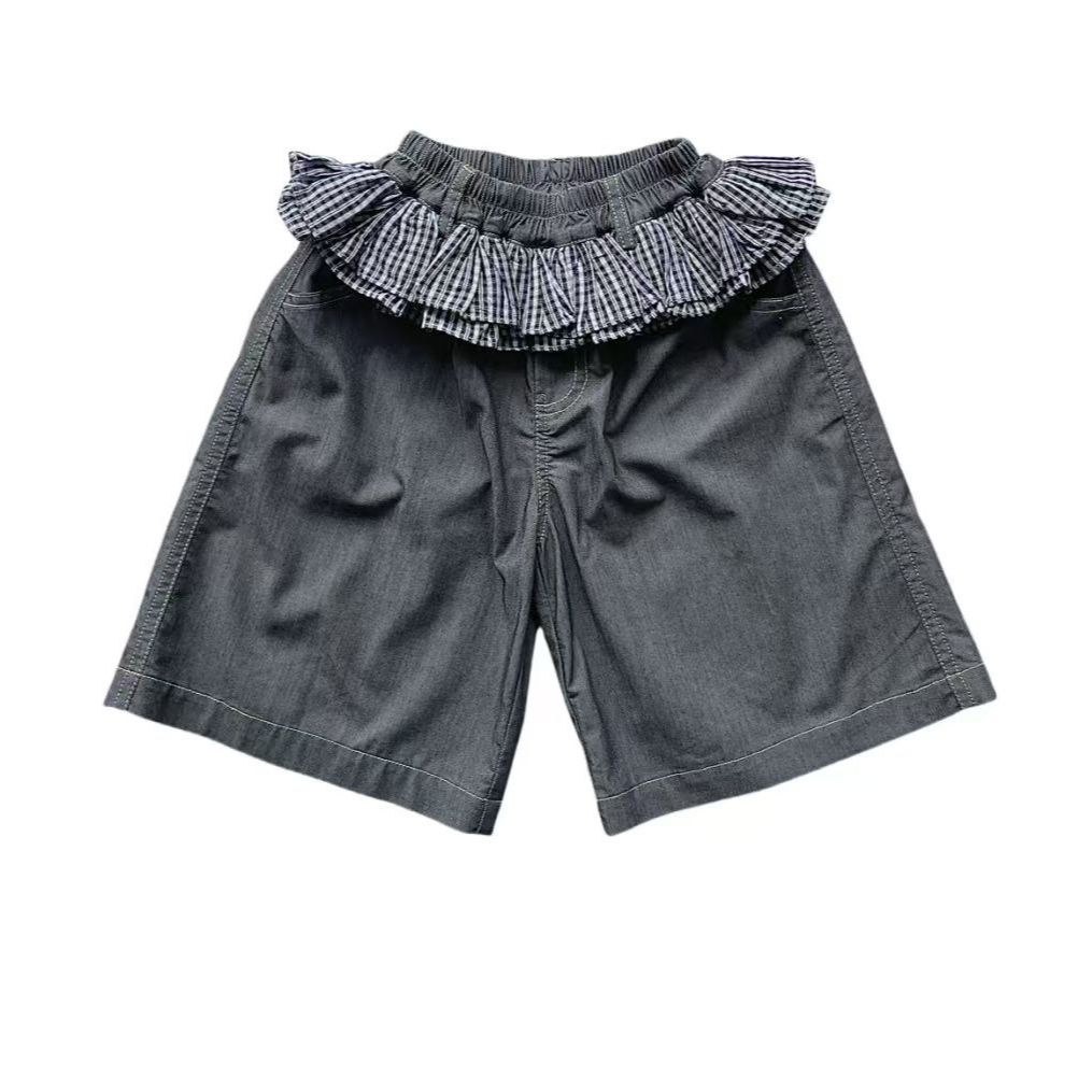 CANDI MIMI Quần denim lửng cạp viền bèo kẻ NL6625