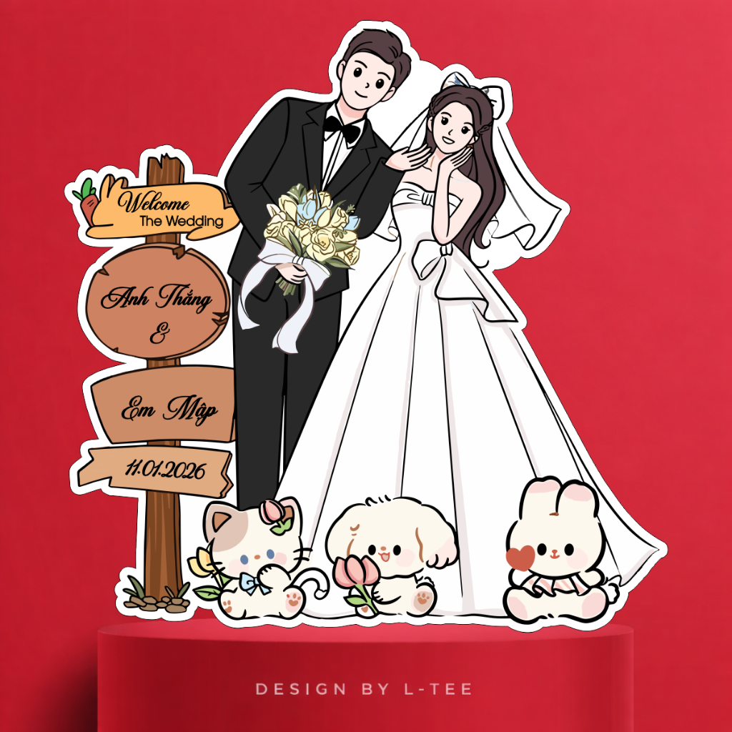 Bảng Welcome Đám Cưới Chibi Cô Dâu Chú Rể In Tên Theo Yêu Cầu Kèm Biển Chỉ Dẫn Dễ Thương