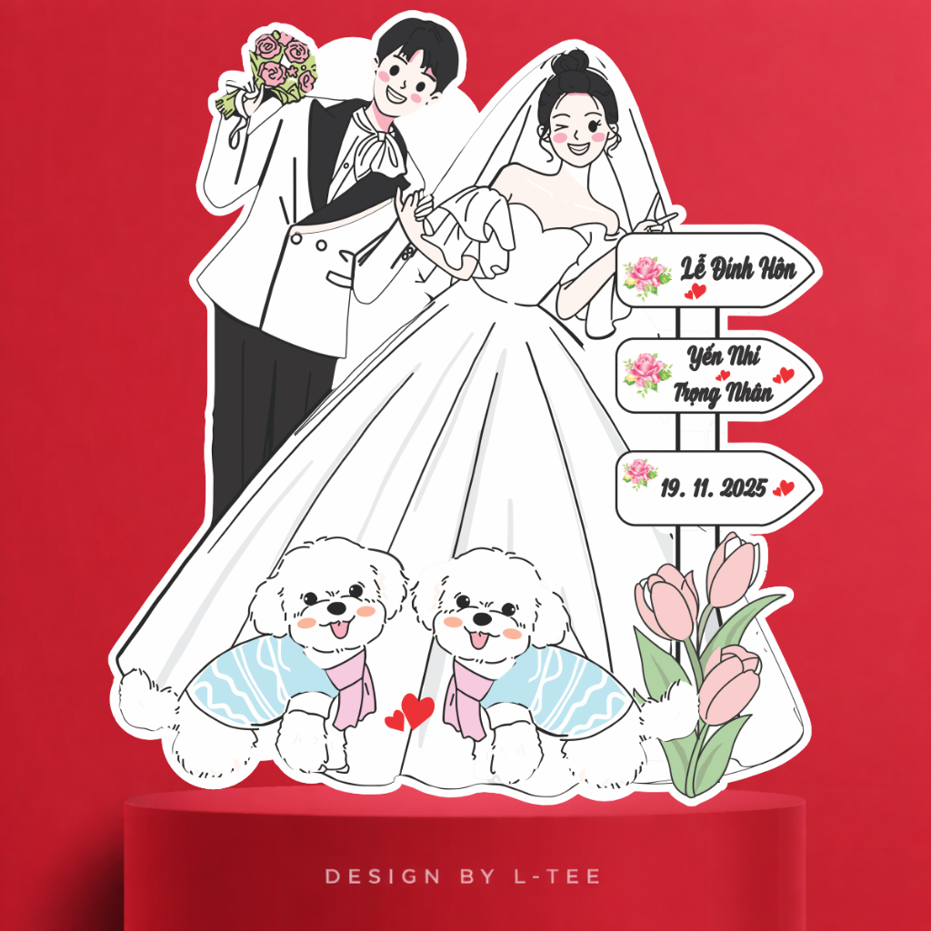 Bảng Welcome Đám Cưới Chibi Cô Dâu Chú Rể In Tên Theo Yêu Cầu Kèm Biển Chỉ Dẫn Dễ Thương