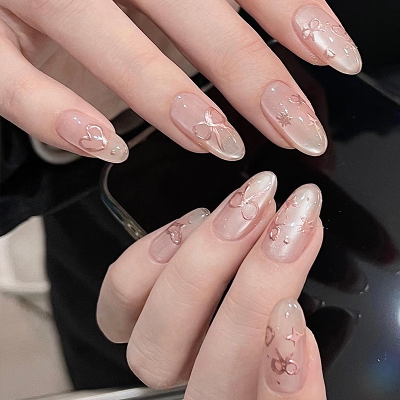 [HÀNG MỚI VỀ] Móng tay giả, hộp nailbox 24 móng form bầu nhọn có nhiều họa tiết| Tặng kèm keo