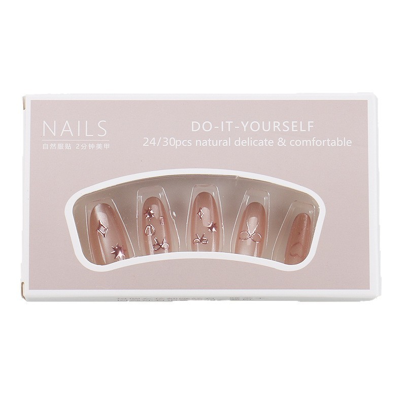 [HÀNG MỚI VỀ] Móng tay giả, hộp nailbox 24 móng form bầu nhọn có nhiều họa tiết| Tặng kèm keo