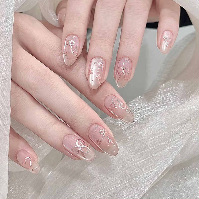 [HÀNG MỚI VỀ] Móng tay giả, hộp nailbox 24 móng form bầu nhọn có nhiều họa tiết| Tặng kèm keo