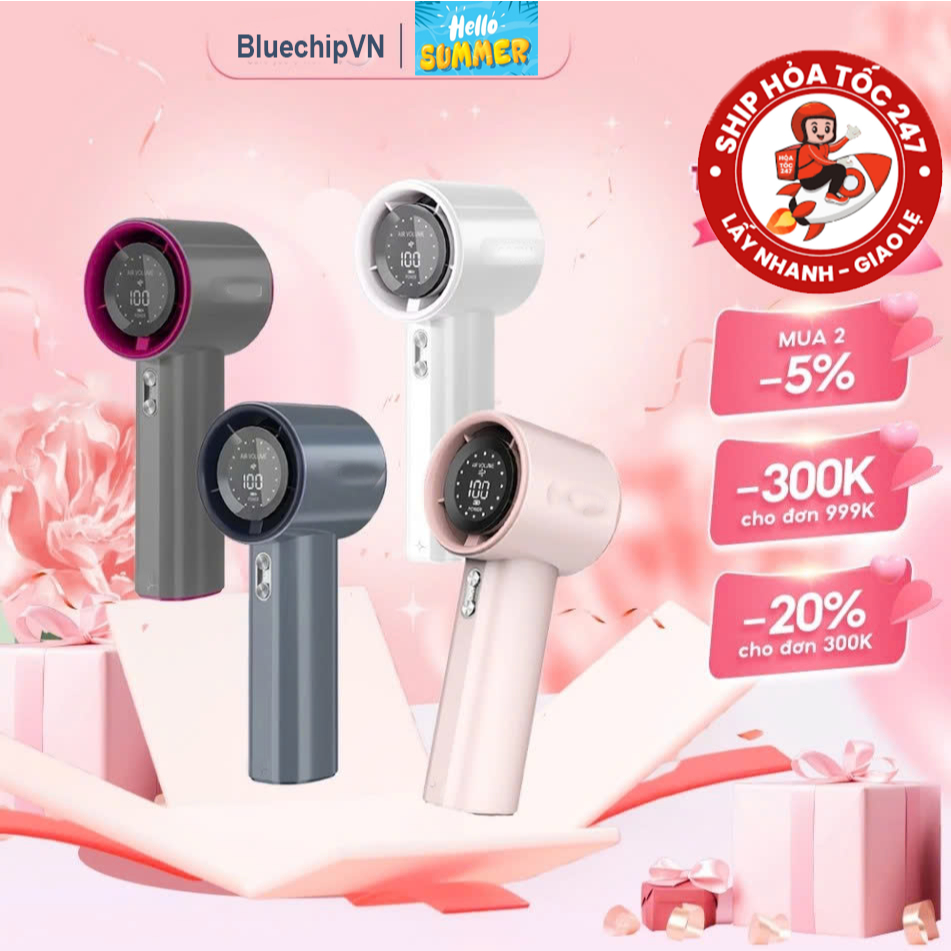 Quạt Cầm Tay Mini 100 Cấp Quạt BLUECHIP làm mát nhanh, 100 tốc độ gió,Quạt pin 4000mah siêu mạnh