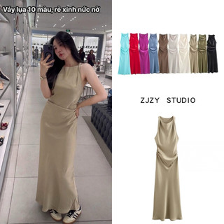 Đầm lụa dáng dài sát nách