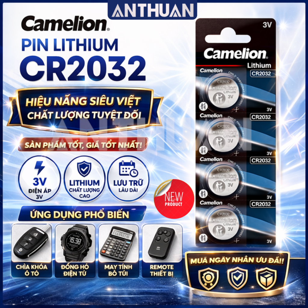 Pin CR2032 Camelion 3VPin chìa khóa Smart Key, CMOS, đồng hồ điện tử, máy tính Casio và các thiết bị