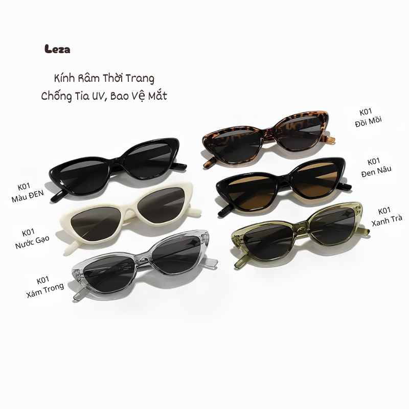 LEZA - Kính Râm Mắt Mèo Thời Trang Nam Nữ chống tia UV, Dùng Bảo Vệ Mắt. Phong Cách Hàn Quốc
