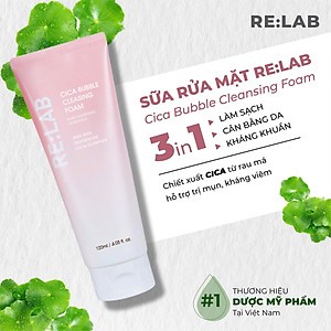 Sữa rửa mặt RE:LAB CICA BUBBLE CLEANSING FOAM giúp làm sạch bụi bẩn, cấp ẩm120ml- hạn 2028 Hàn Quốc  IS373