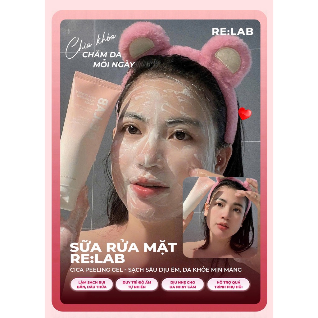 Sữa rửa mặt RE:LAB CICA BUBBLE CLEANSING FOAM giúp làm sạch bụi bẩn, cấp ẩm120ml- hạn 2028 Hàn Quốc  IS373