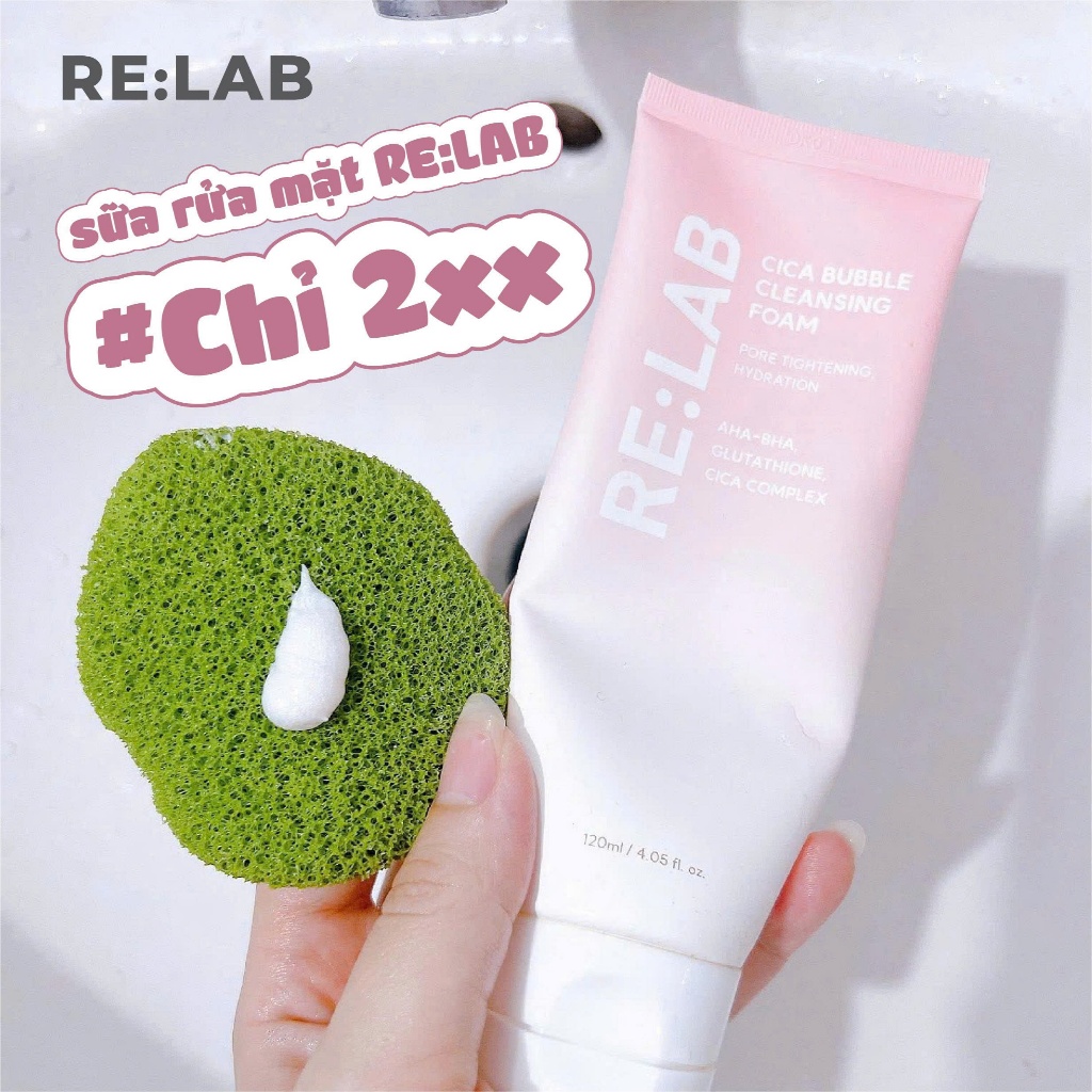 Sữa rửa mặt RE:LAB CICA BUBBLE CLEANSING FOAM giúp làm sạch bụi bẩn, cấp ẩm120ml- hạn 2028 Hàn Quốc  IS373