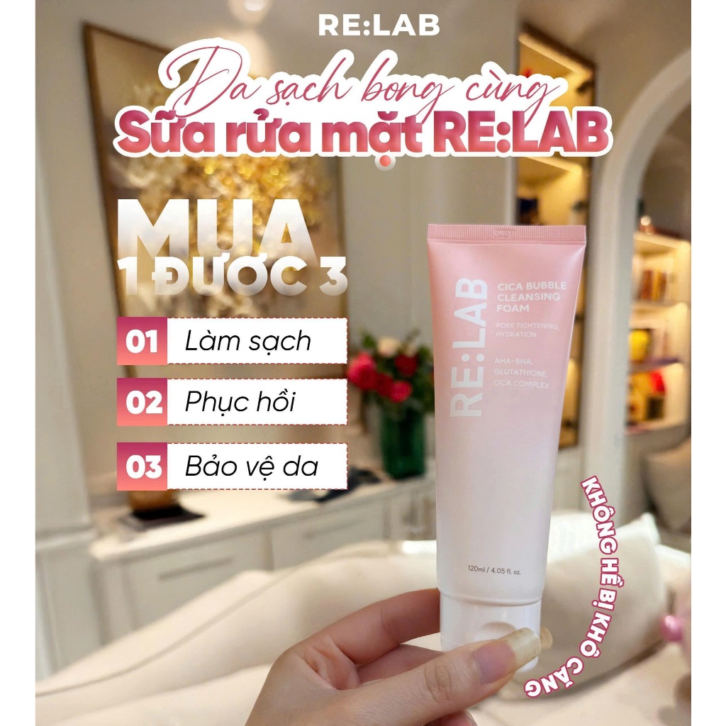 Sữa rửa mặt RE:LAB CICA BUBBLE CLEANSING FOAM giúp làm sạch bụi bẩn, cấp ẩm120ml- hạn 2028 Hàn Quốc  IS373