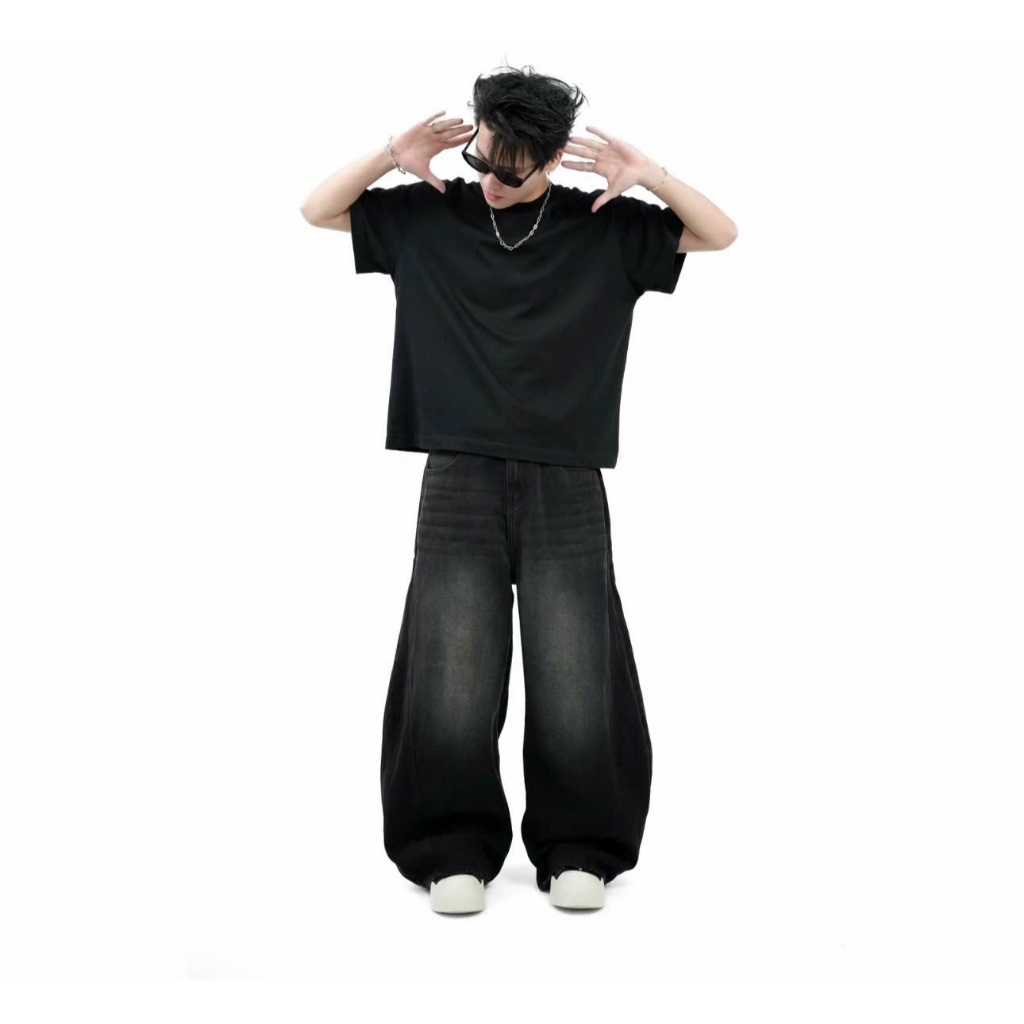 Quần Jean Ống Bí Unisex Nam Nữ - Quần Jean Ống Cong Form Rộng Thời Trang, Chất Jean Denim Dày Đẹp