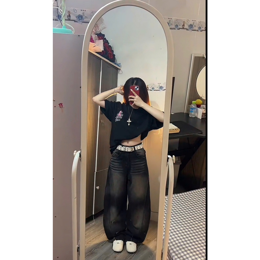 Quần Jean Ống Bí Unisex Nam Nữ - Quần Jean Ống Cong Form Rộng Thời Trang, Chất Jean Denim Dày Đẹp