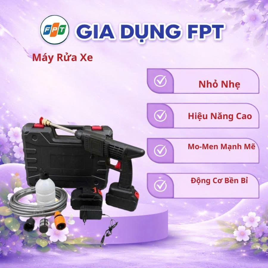 Máy rửa xe cầm tay cao áp chạy bằng pin sạc, súng rửa xe dùng cho gia đình có chế độ phun xương tạo bọt cao cấp