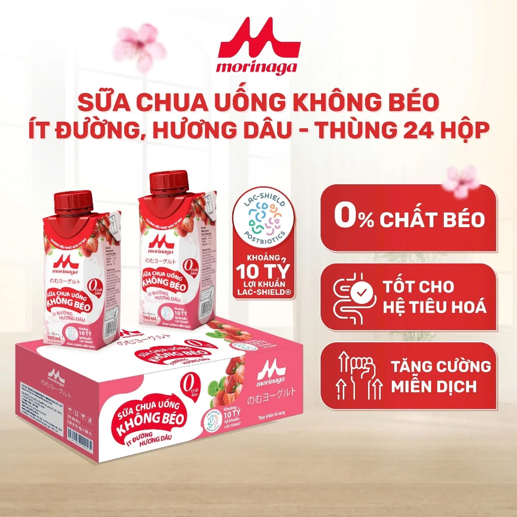[HCM] Combo 2 Thùng 48 hộp Sữa Chua Uống Không Béo Morinaga 190ml - Ít đường & calo, 10 tỷ lợi khuẩn - Tăng miễn dịch