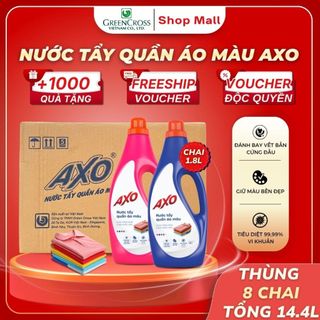 Thùng 8 Chai Nước Tẩy Quần Áo Màu AXO 1800ml – Tẩy Sạch Vết Bẩn Không Bay Màu