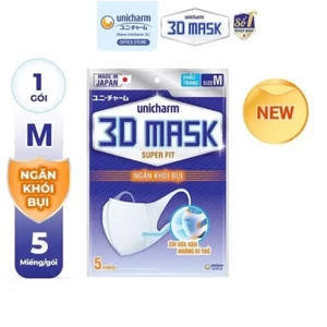 Khẩu trang Unicharm 3D Mask ngăn khói bụi Super Fit size M 5 cái